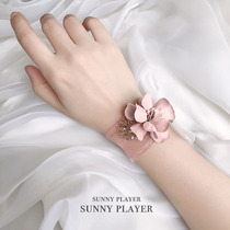 Wrist flower bridesmaid wedding bride sister group Pink sweet simulation flower bracelet performance annual hand flower