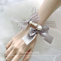 Wrist Flower Bridesmaid Wedding Wedding Wedding Brief Josen Ensemble Superfairy Grey Champagne Sisters Bracelet Flowers