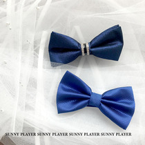 Groom bow tie Best man Wedding banquet host accessories Gray blue solid dark grid bow Meeting high-end