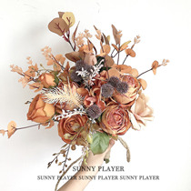 Hand touted bridal wedding photo props Mori department emulated flower Korean style wedding wedding dress retro autumn orange color ins