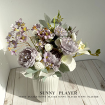 Fake Flower Home Emulation Flower Living Room Dining Room Table Top Decorative Swing Piece Suit Light Lavish Purple Flower Arrangement Bottling Bedroom