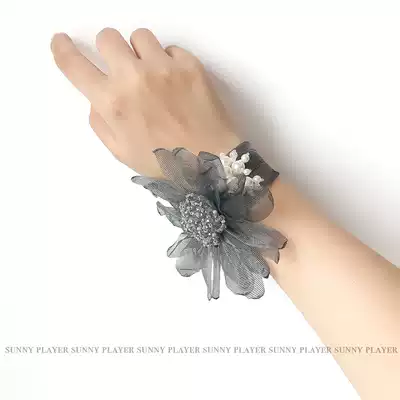 Wrist Flower Wedding Bride bridesmaid sister group gray sunflower hand flower bracelet