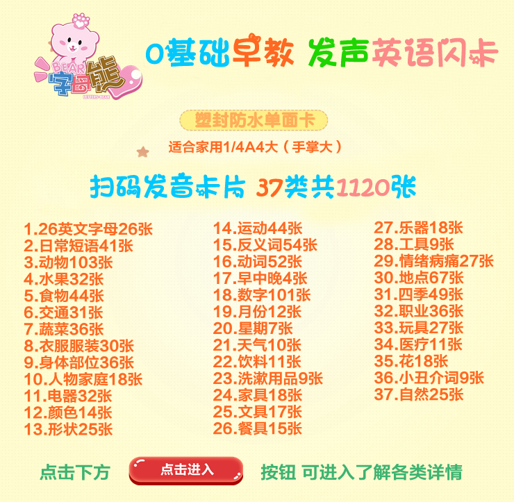 全套雙語卡片11詞中英文帶例句翻譯音標拼音a4課堂教師教具