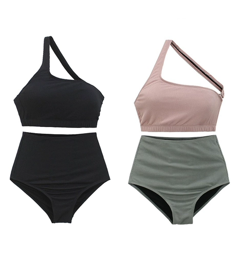 Черный сексуальный раздельный купальник, высокая талия, по фигуре