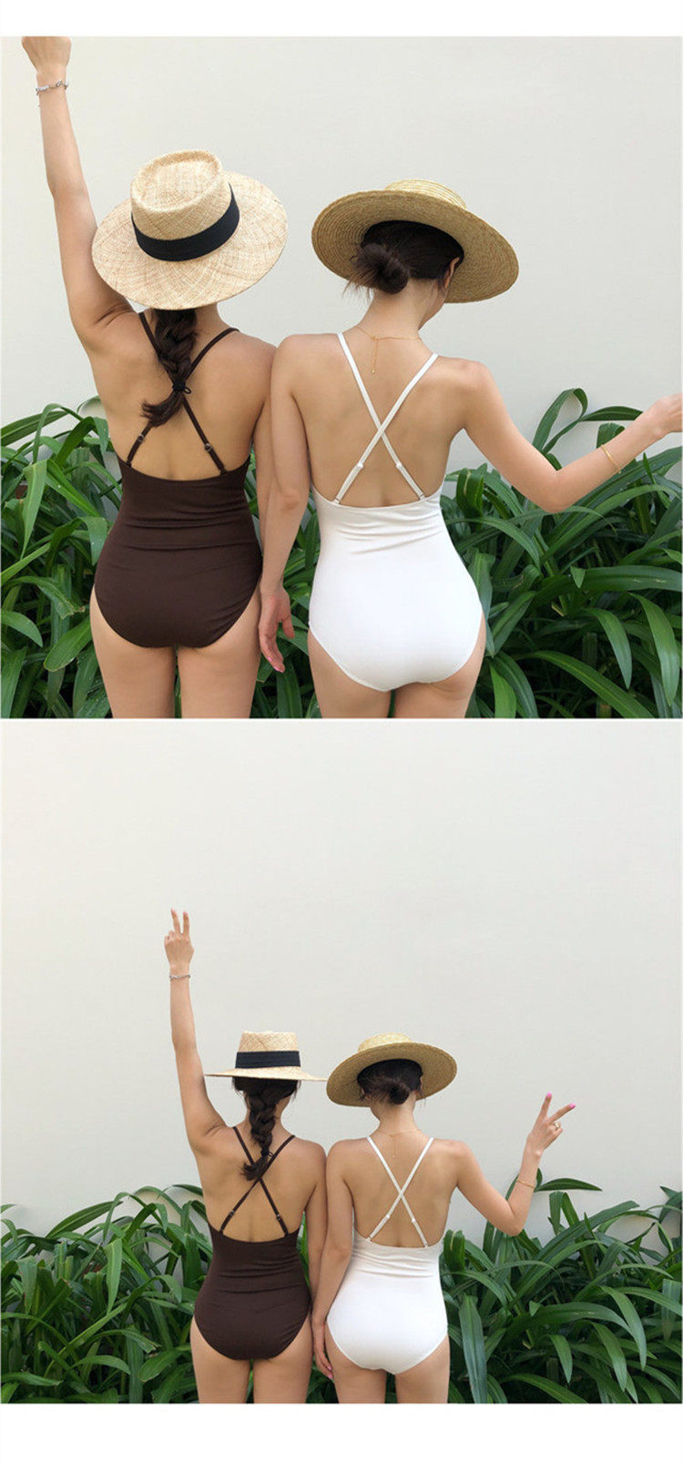 Белый кофейный сексуальный купальник, популярно в интернете, с открытой спиной 