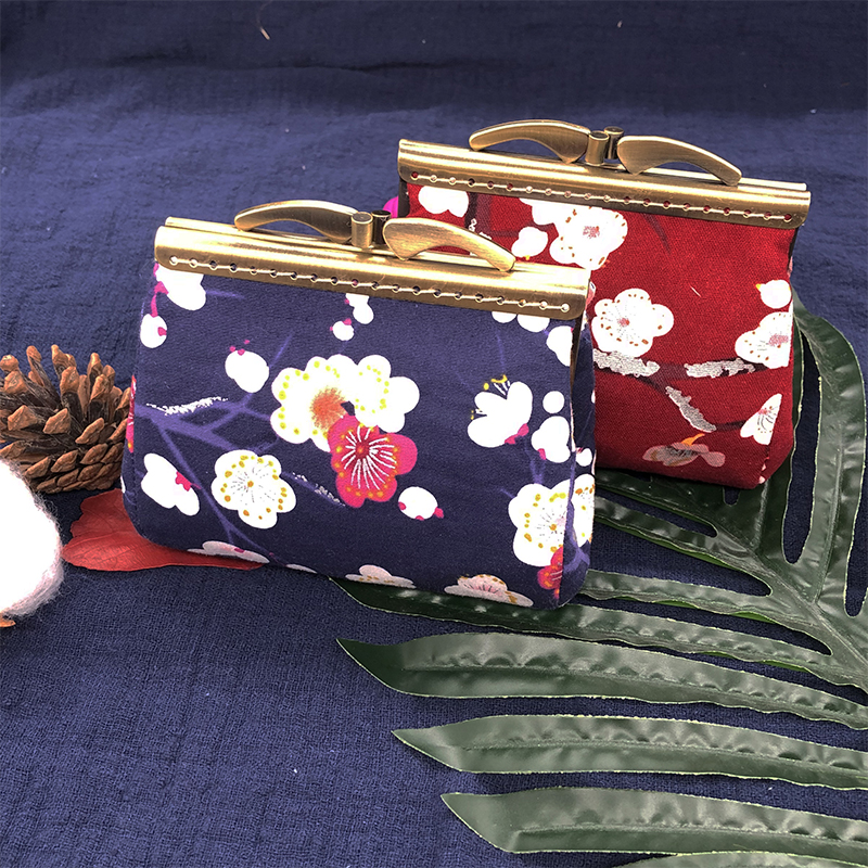 Retro printed women's bag Japanese coin change storage coin bag small cloth wallet fabric buckle mouth gold handmade