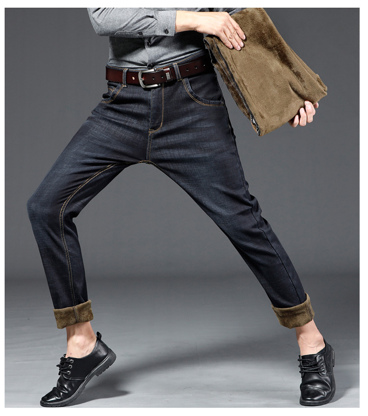 Mùa đông 2018 co giãn dày cộng với quần jeans nhung nam rộng mút thẳng cao eo ấm áp với quần nhung nam quần thể thao