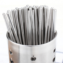 Stainless steel chopsticks 10 pairs of household tableware non-slip family outfit quick child set Iron metal chopsticks tube cage Japanese style