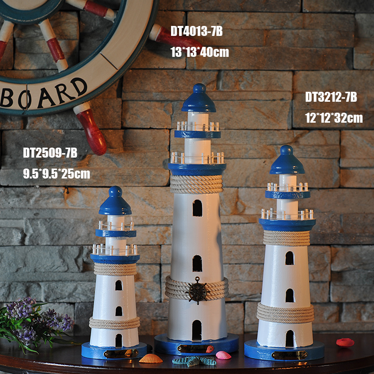 Mediterranean style watchtower antique key hanging lighthouse hemp rope washed wooden lighthouse partition decoration