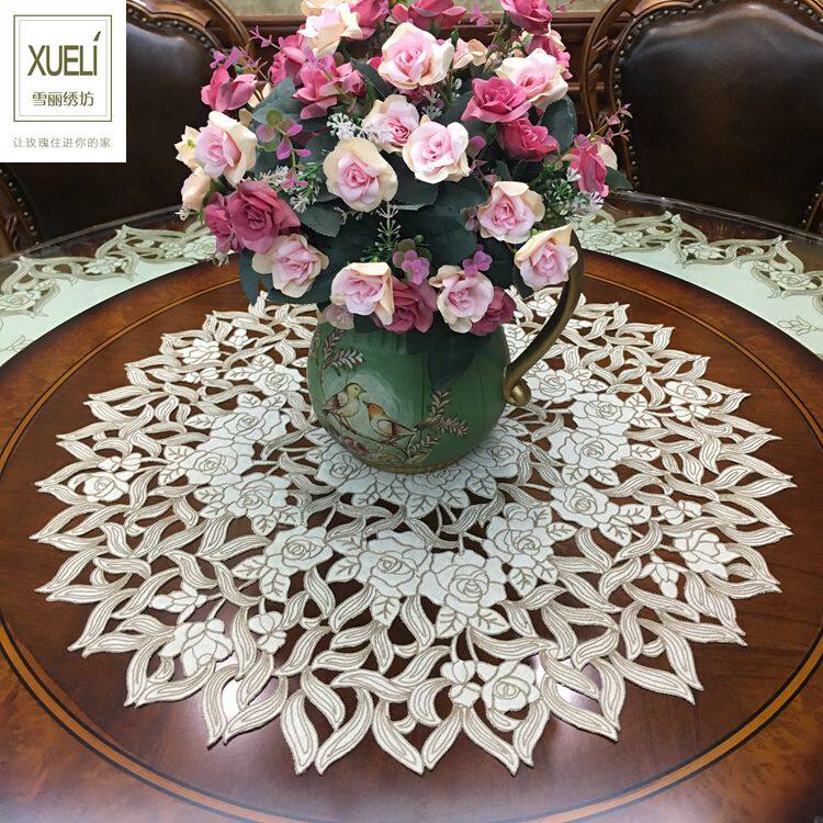 Round tablecloth round coffee table table mat pastoral fabric embroidery hollow light luxury Nordic American Chinese round tablecloth multicolor