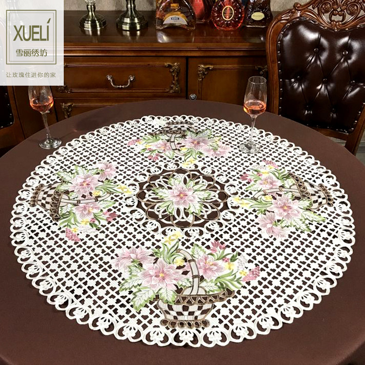 Fields Garden Cloth Art Eu Style Heavy Work Computer Embroidered Round Table Cloth Table Cushion Cylindrical Air Conditioning Cover Towel Curtain < Tianzhu Peony >
