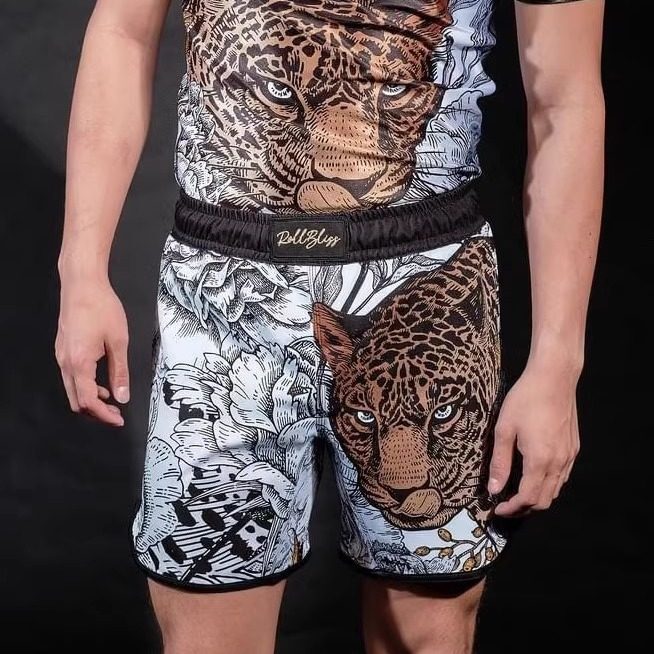 Rollbliss Jaguar Peonies Bjj Unisex Brazilian Jiu-Jitsu Fighting Shorts