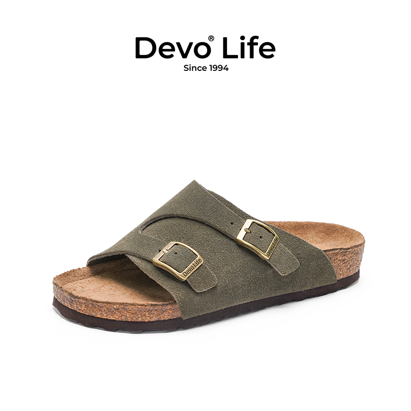 Devo's Cork Slippers, Casual Couple's Flat Slip-On Outdoor Sandals, Slip-On Women's Shoes 2683