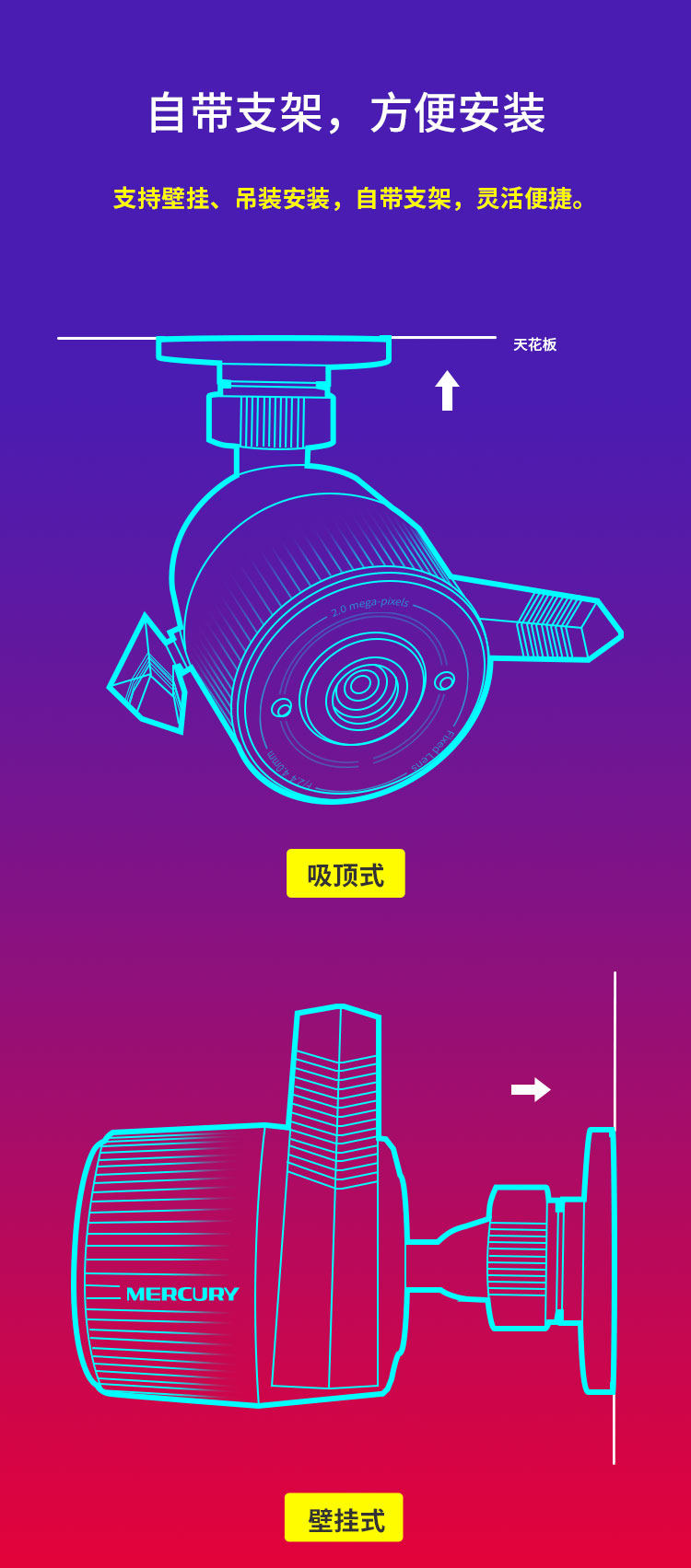 Сетевая IP камера 水星网络摄像头无线wifi监控器 家用室内室外防雨手机远程1080p高清声光报警户外防水夜视 mipc271 MERCURY