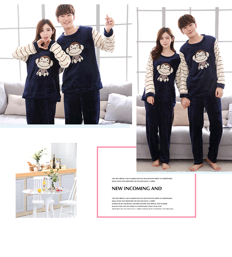 Mùa thu và mùa đông dày san hô lông cừu đôi đồ ngủ phụ nữ flannel dịch vụ nhà XL dài tay áo nam phù hợp với giản dị đồ bộ mặc nhà