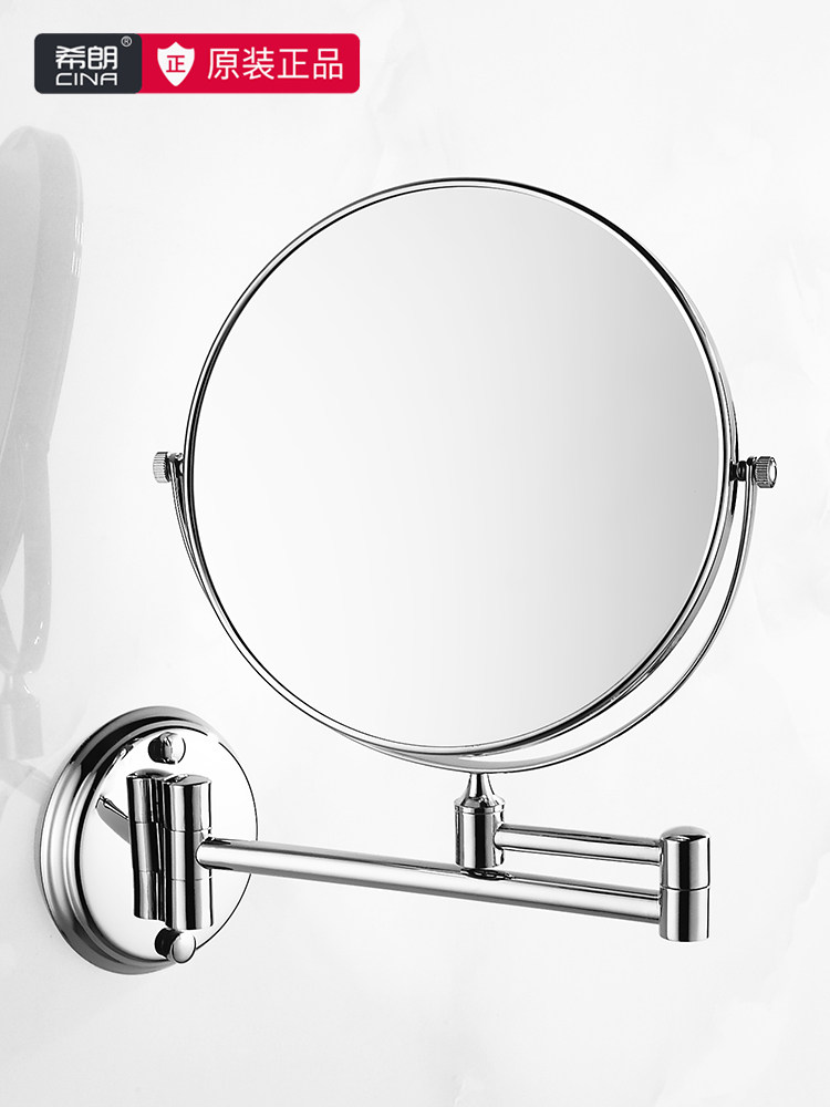 Bathroom makeup mirror All-copper hotel powder room folding double-sided enlarged beauty mirror Rotating telescopic mirror free of holes