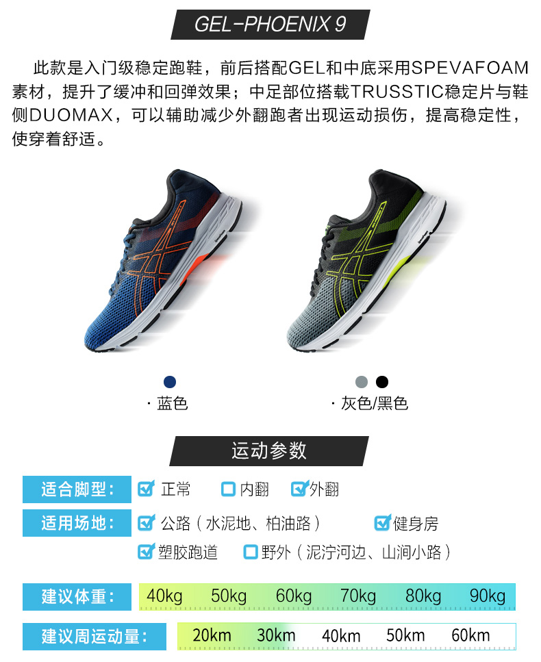 Giày chạy bộ ổn định ASICS yasehi GEL-PHOENIX 9 giày chạy bộ chuyên nghiệp Giày nam T822N-4530 - Giày chạy bộ giày sport