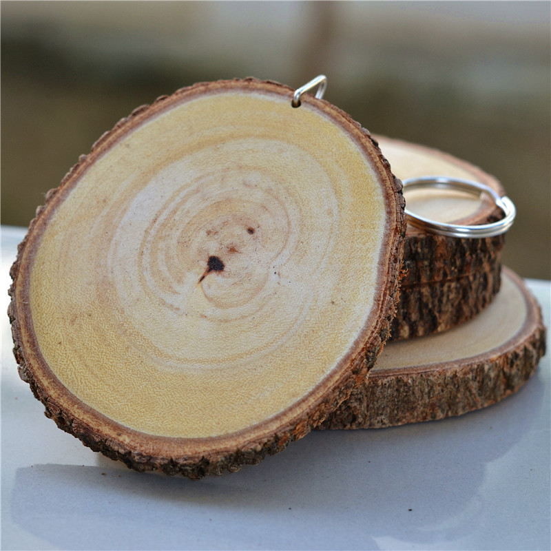 Handmade solid wood tree wheel small veneer key ring DIY material hand painted round cut wood block decorative background wall