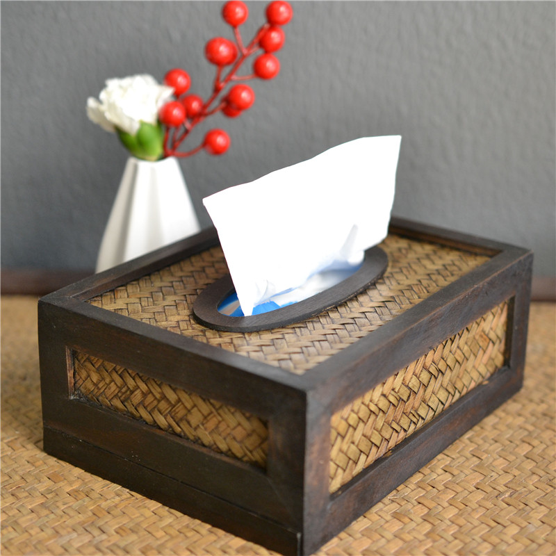 Thailand imported wooden bamboo table tissue box retro rectangular living room coffee table toilet paper box 80 pump toilet creative