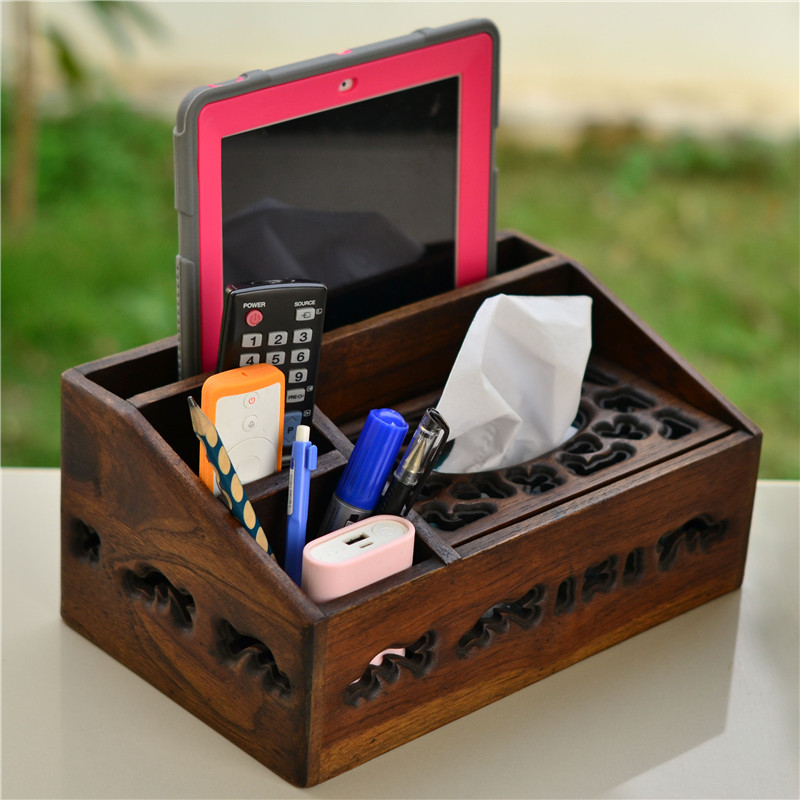 Thailand table tissue box solid wood toilet paper box dining room coffee table Southeast Asia storage box remote control creative home decoration