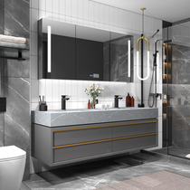 Rock plate integrated double basin bathroom cabinet combined bathroom smart light lavish modern minimalist washroom washroom washstand