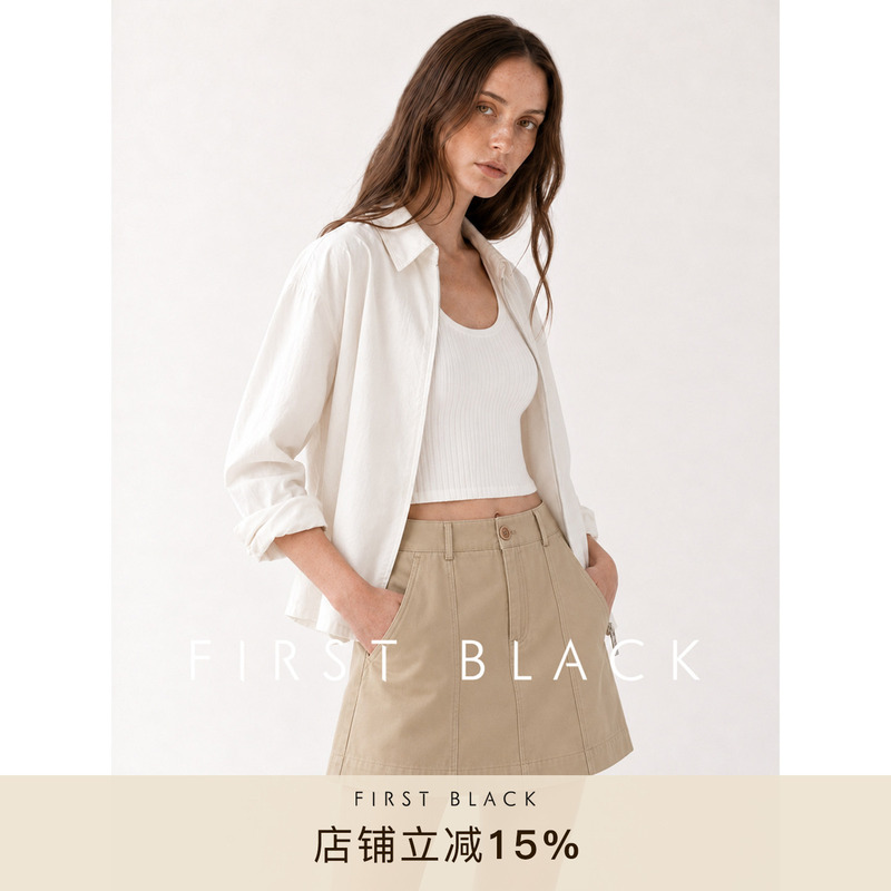 First Black Supima Cotton Minimalist Loose Zipper Shirt Autumn Soft Skin-Friendly Shirt Jacket