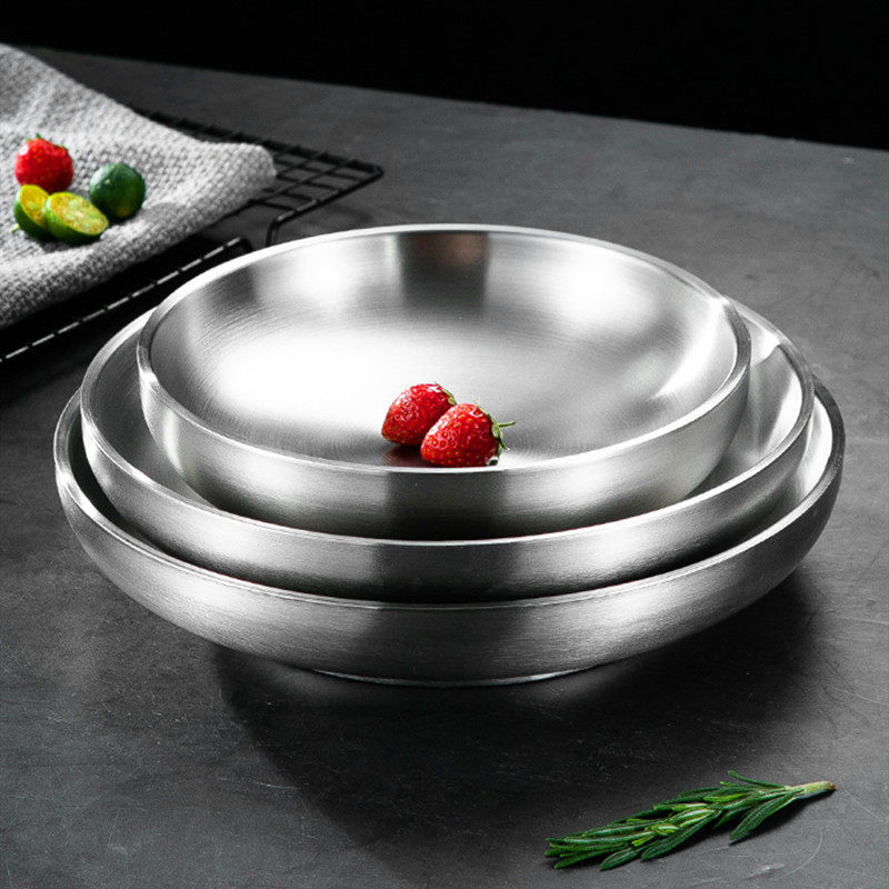 304 stainless steel steak plate disc barbecue heat insulation plate shallow thickened fruit high-value food food grade