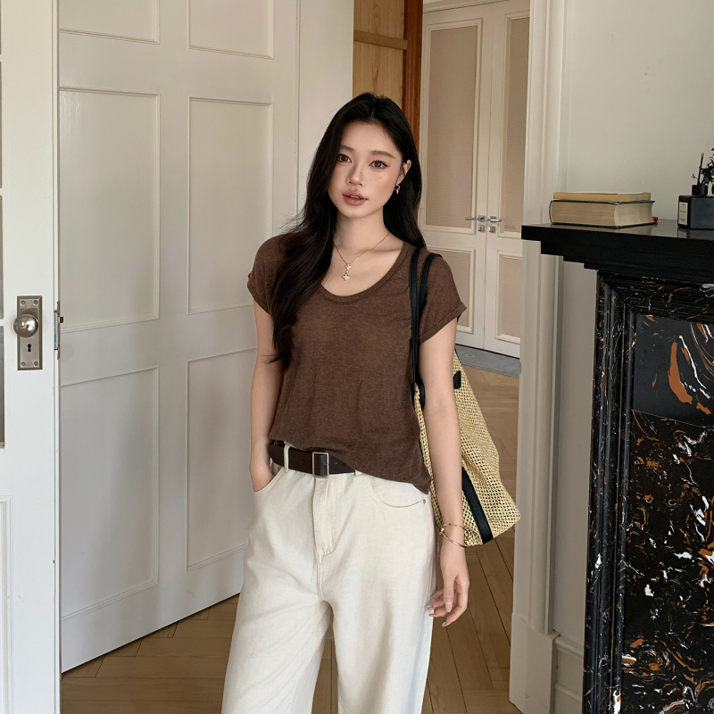 Laoyangjia Clothes Me Capri Tank Top Tencel Linen Ice Soft Stretchy Minimalist Slimming Fashion Versatile T-Shirt for Women