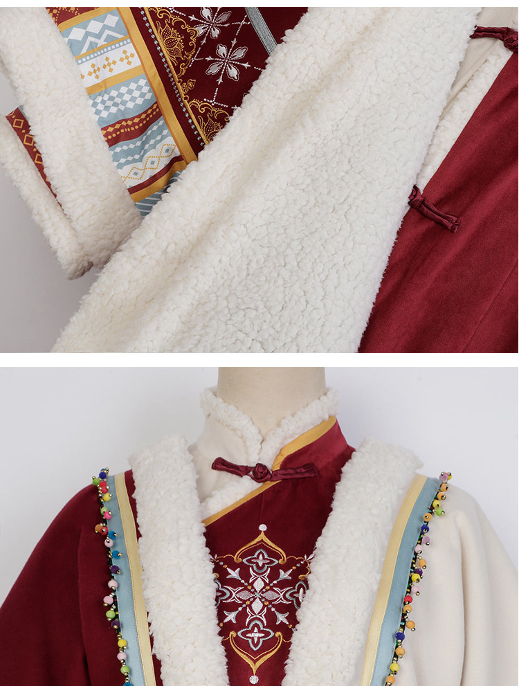 Китайцы одежда наборы 原创藏枫改良汉服女中国风秋冬汉元素少女民族风加绒藏袍披风套装