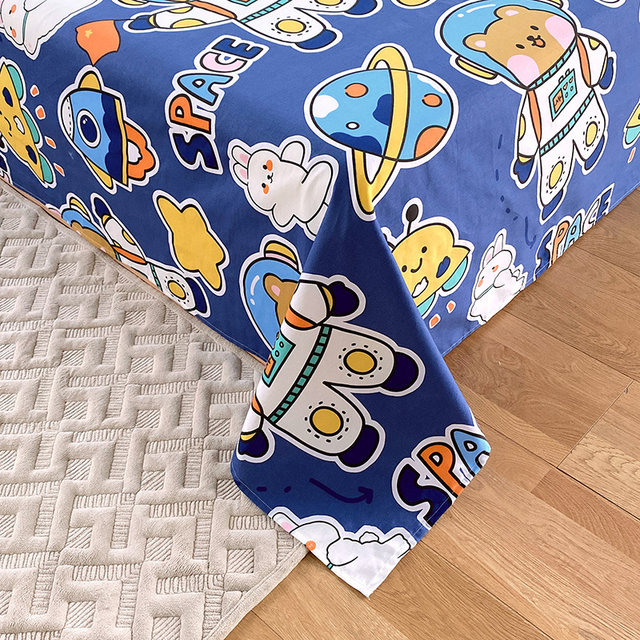 Boy Blue Planet Cartoon Bear Cotton Bedsheet Single Piece Space ນັກບິນອາວະກາດ Rocket Ship Ship ຜ້າປູທີ່ນອນ