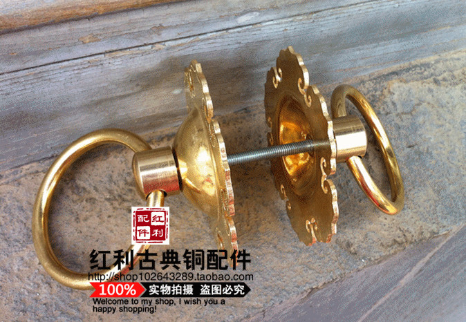 Chinese style furnishing door cymbals Ruyi pull ring imitation ancient pure copper glass wooden door handle inside and outside double face to loading door ring-Taobao