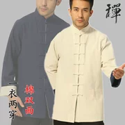 Tang phù hợp với nam áo khoác dài tay quốc phục cotton hai mặt kiểu Trung Quốc thiền định Hanfu quần áo trà quần áo áo sơ mi nam