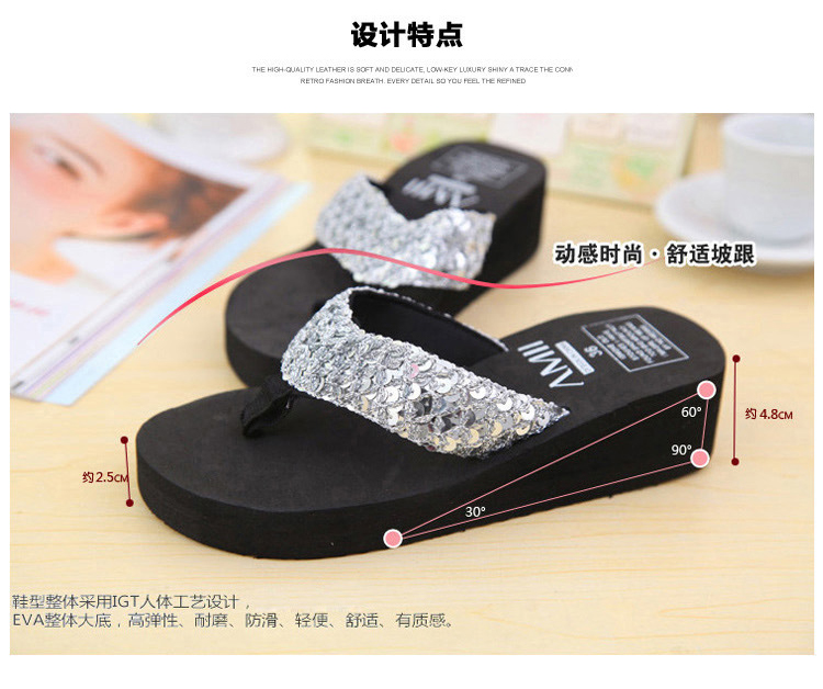 2016 dép thời trang mùa hè và dép dày cao gót muffin trơn triều nữ dép sequined wedges bãi biển flip-flops