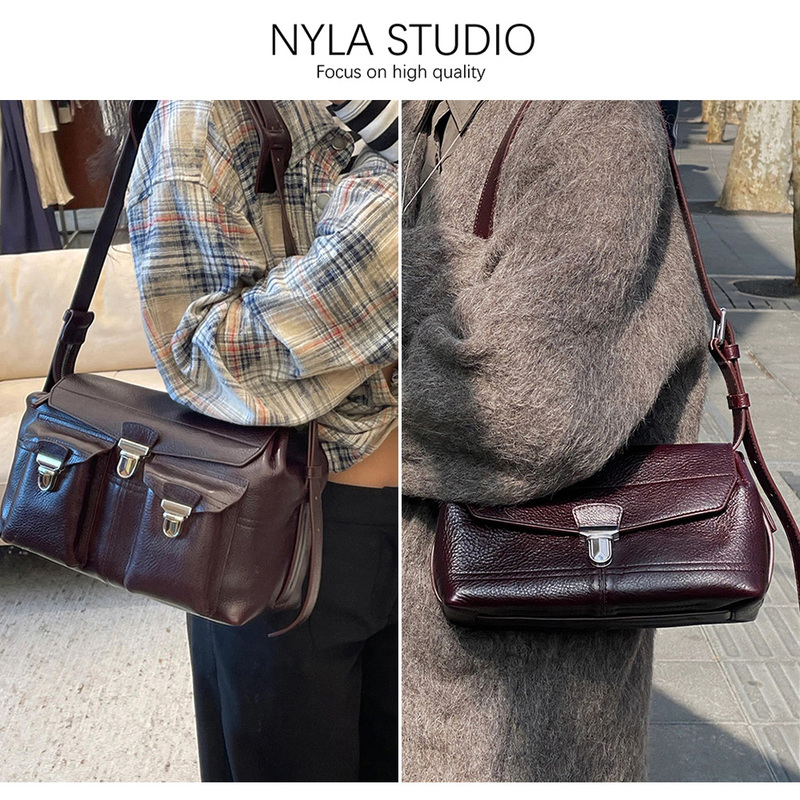 Gear Bag Flip-Top Work Bag Vegetable-Tanned Leather Motorcycle Bag Niche Design Genuine Leather Messenger Bag Crossbody Shoulder Bag