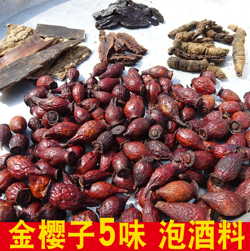 Golden Cherry Seed Soaking Wine Formula Dry Morinda Cynomorium Cynomorium Polygonatum Eucommia Men's Soaking Wine Medicinal Materials Nourishing and Strengthening Household Soaking Wine