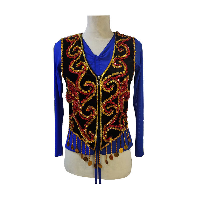 Xinjiang Dance Performance Machia Women Adult Short Waistcoat National Dance Dress External Hitch Vest Velvet Bracelet Style kshoulder