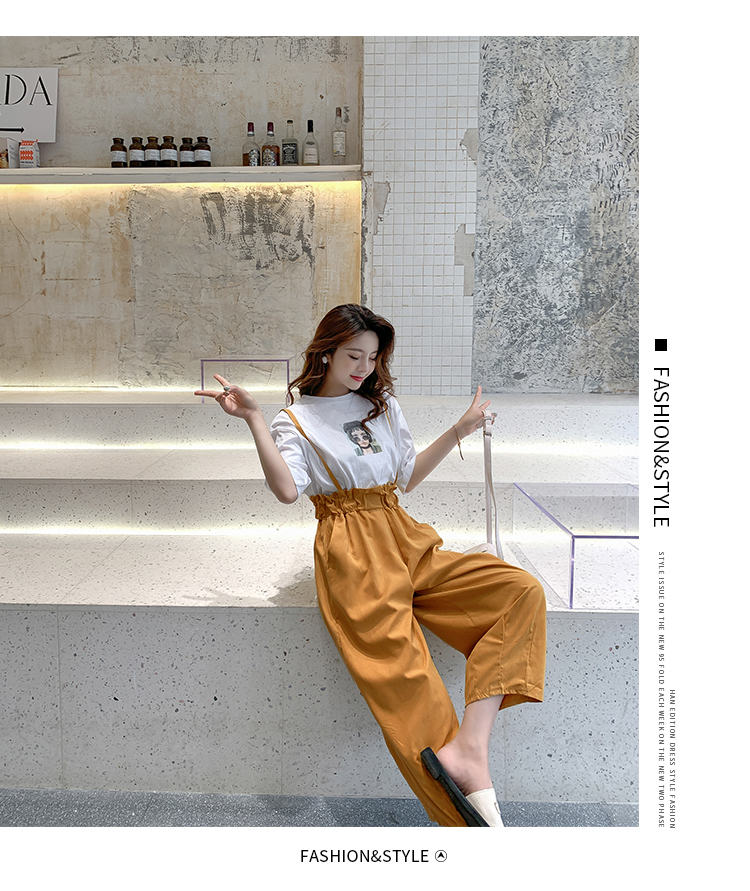VK旗艦店 韓系圓領T恤寬鬆背帶長褲休閒套裝短袖褲裝