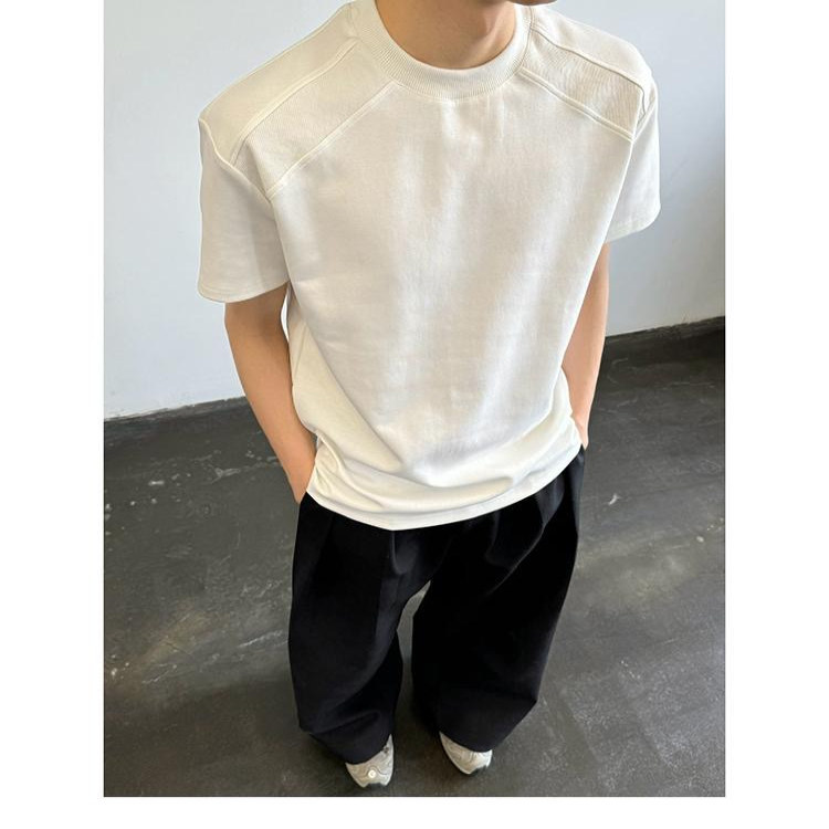 Summer Heavyweight Pure Cotton 300g Wide-Shoulder T-Shirt for Men, Niche Design, Short-Sleeved, High-End Feel, Cleanfit Trendy Summer Heavyweight Pure Cotton 300g Wide-Shoulder T-Shirt for Men, Niche Design, Short-Sleeved, High-End Feel, Cleanfit Trendy