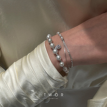 TWOR sparkling series niche design handmade double-layer Silver Pearl thin bracelet female stack wear
