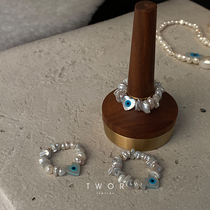 TWOR handicraft workshop natural white butterfly shell demon eye amulet natural freshwater pearl ring