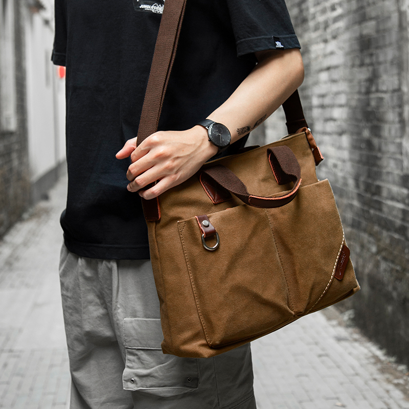 Hong Kong I Tgreg Business Handbag Briefcase Horizontal Section Backpack Diagonal Men's Bag Canvas Bag One Shoulder Messenger Bag