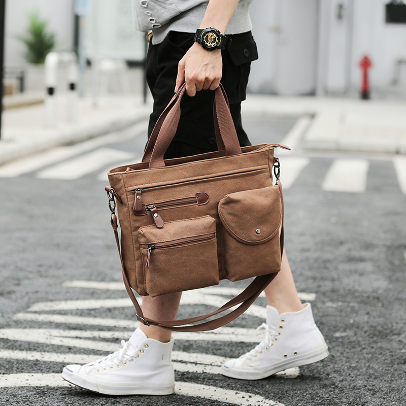 Hong Kong I Tgreg Hand briefcase men Business single shoulder inclined satchel canvas Men's poor bag computer bag