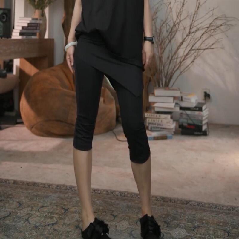 Infobyfive2026 Summer Fake Two-Piece Diagonal Hem Cropped Pants Yoga Pants Nf0605044 Infobyfive2026 Summer Fake Two-Piece Diagonal Hem Cropped Pants Yoga Pants Nf0605044