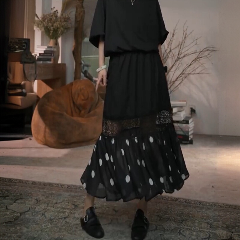 Infobyfive2026 Summer New Style Fake Two-Piece Spliced Lace Hollow Polka Dot Skirt Nf0602068 Infobyfive2026 Summer New Style Fake Two-Piece Spliced Lace Hollow Polka Dot Skirt Nf0602068