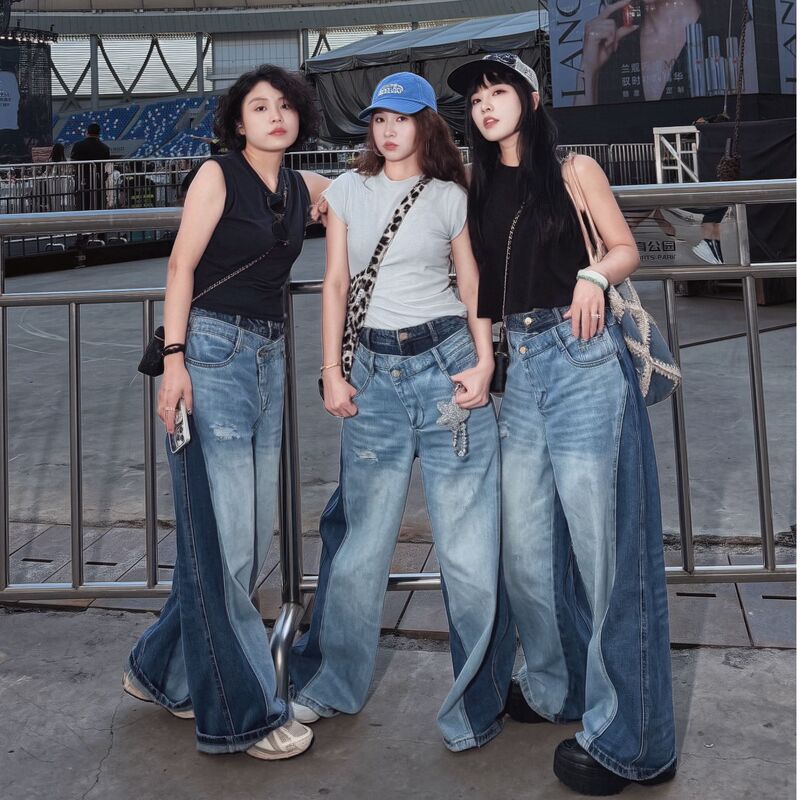 Infobyfive Autumn New Vintage Small Ripped Double Waist Patchwork Scimitar Jeans Nf0606401 Infobyfive Autumn New Vintage Small Ripped Double Waist Patchwork Scimitar Jeans Nf0606401