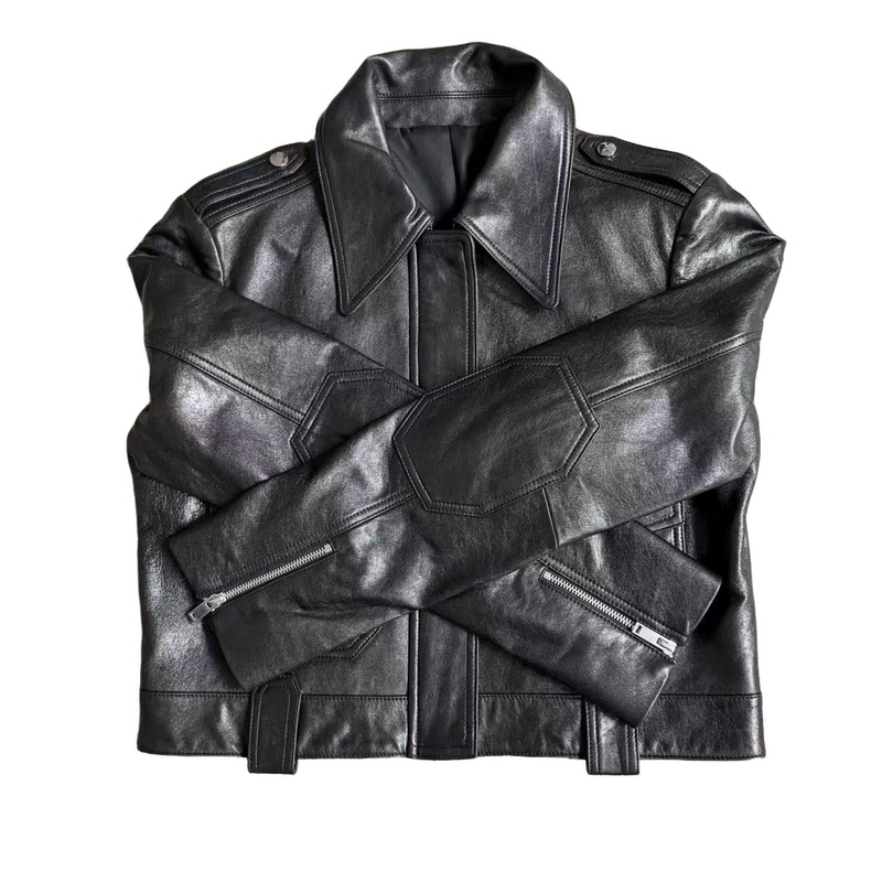Eanssy g New Autum Style Women's Elegant Zipper Lapel Goatskin Leather Jacket Na2607N001