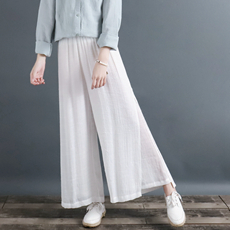 Rõ ràng quần smock bông và vải lanh quần chân rộng nữ lỏng lẻo kích thước lớn bảy quần quần váy quần retro văn học fan hâm mộ là mỏng mẫu đầm đẹp
