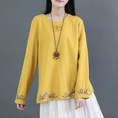 Rõ ràng kết cấu da cotton và linen vòng cổ áo ngắn nữ mùa xuân và mùa thu màu rắn linen cardigan nhỏ nghệ thuật retro fan dài tay áo bên ngoài áo dạ nữ