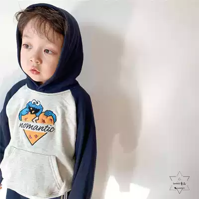 LANIKIKI 21 spring and autumn boys and girls casual cute cartoon hooded letter thick cotton T Terry plus Velvet