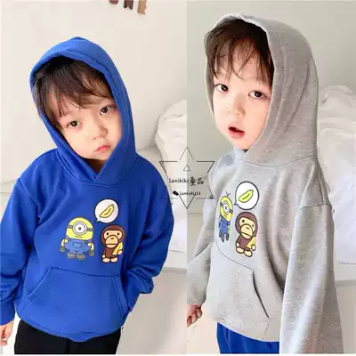 LANIKIKI 21 Spring and Autumn New monkey cartoon print hooded Terry thick T-shirt